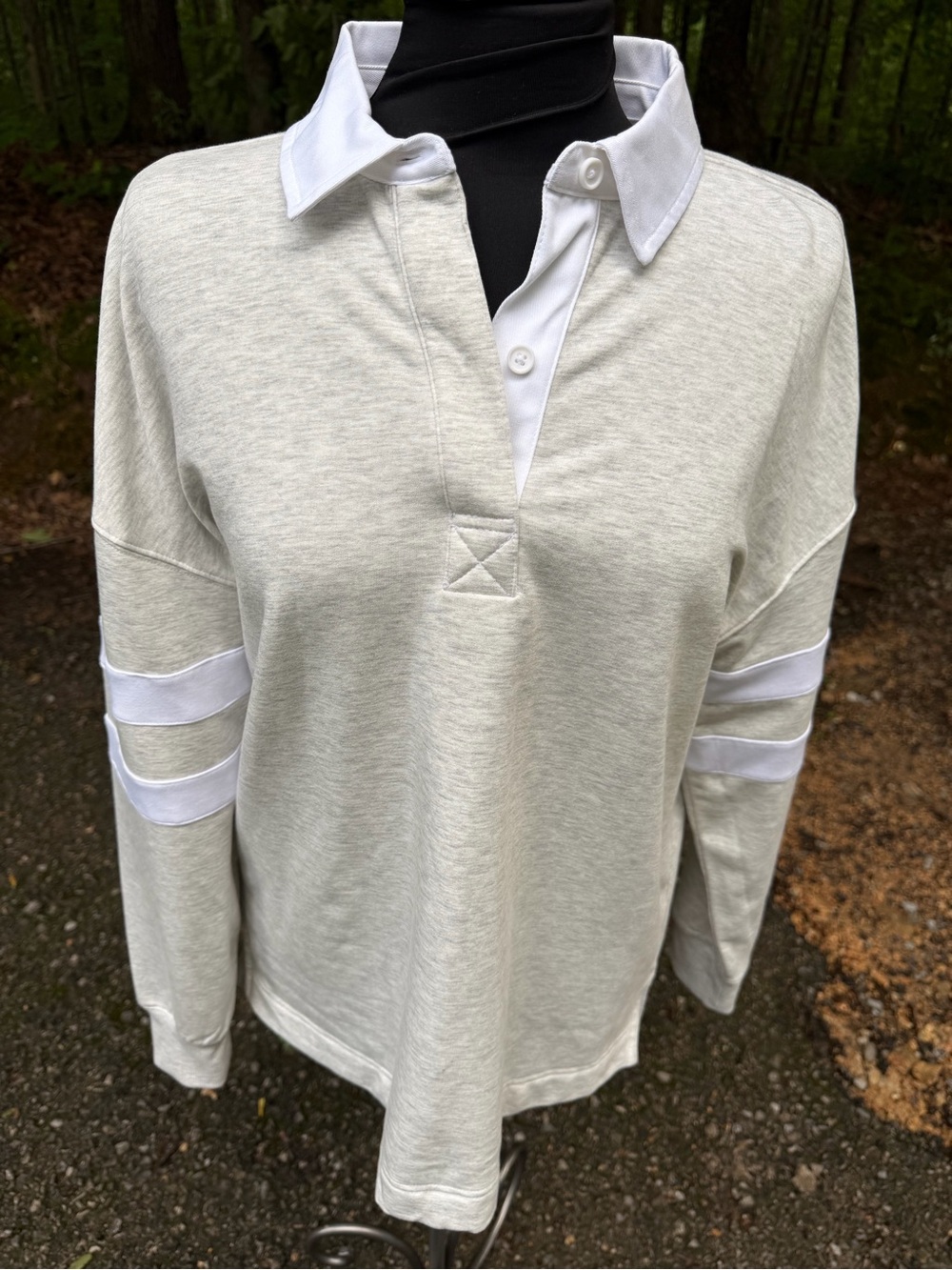Light Heather Gray Polo-Style Shirt with White Trim